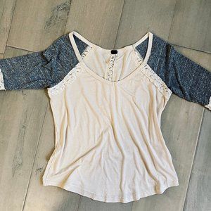 Free People Gray Varsity Baseball Tee